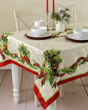 Christmas Ribbons Jacquard Fabric Tablecloth