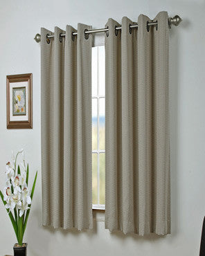 Natural Grand Pointe Grommet Shortie Panel Hanging on a decorative curtain rod