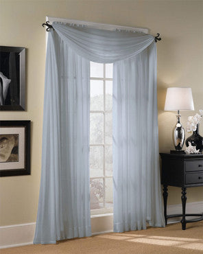 Voile Extra Long Sheer Curtains Panels and Scarf hanging on a decorative rod 